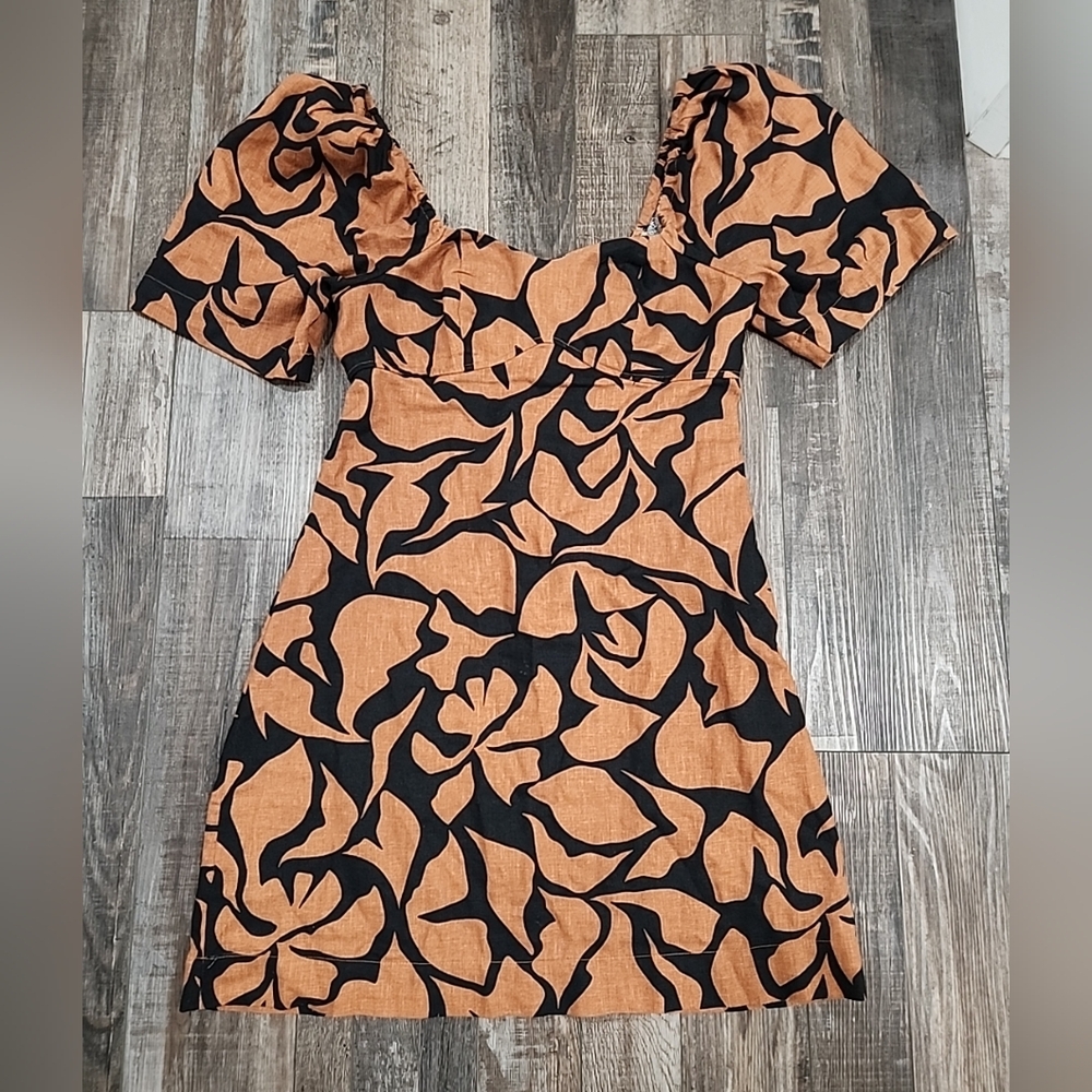 A New Day Black and Tan Puff Sleeve Mini Dress